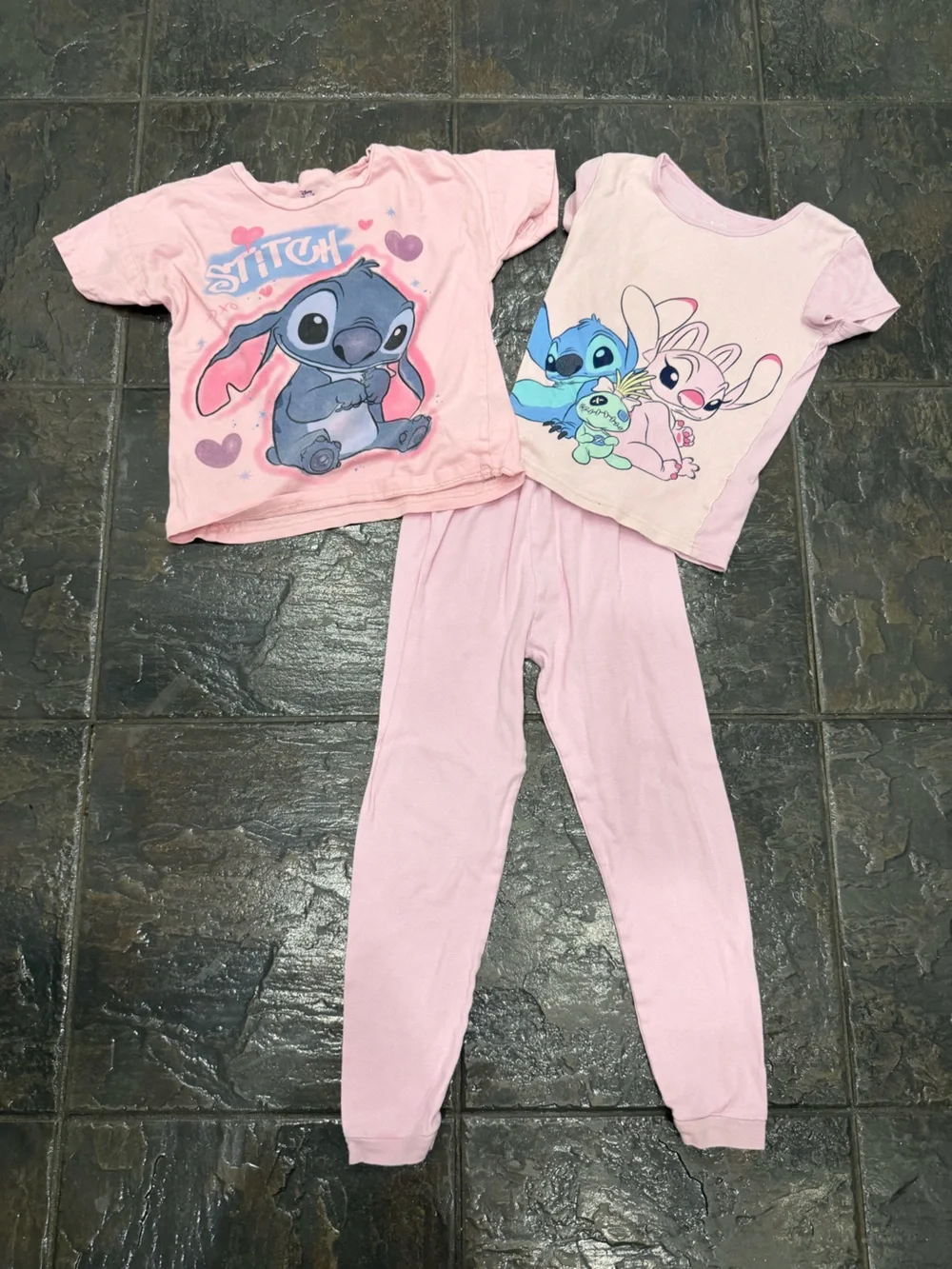 Disney Stitch Angel Girls Pink Pajama Set 3 Piece Bundle Size 7-8